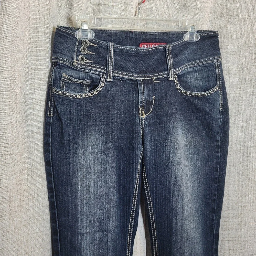 Red Rivet Denim Jeans Women's/Jr. 9 Dark Wash Bootcut‎ Embellished Y2K Mid Rise